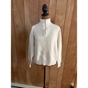 MNG Mango Women Cream Ribbed Knit Quarter Zip Pullover Sweater Size S Small